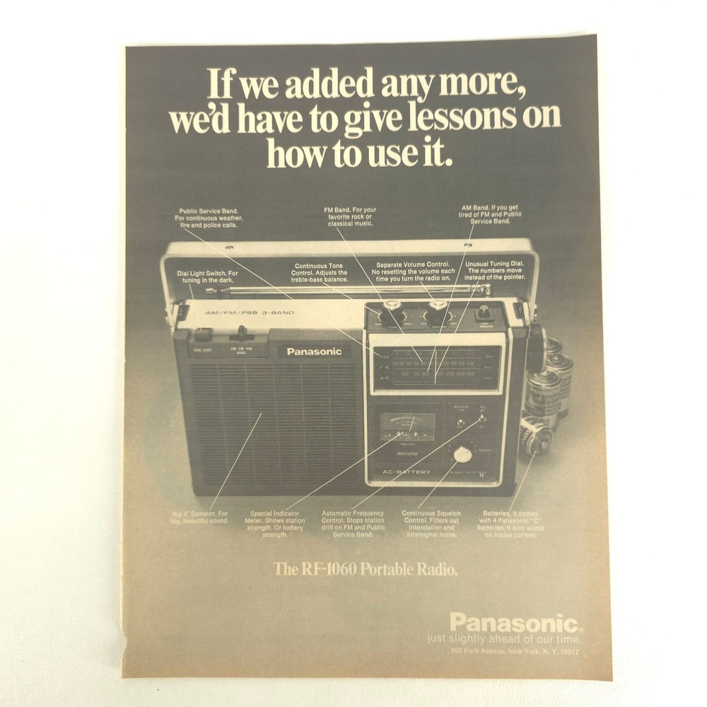 Panasonic RF-1060 Portable Radio Print Ad Vintage Collector Display Wall Decor